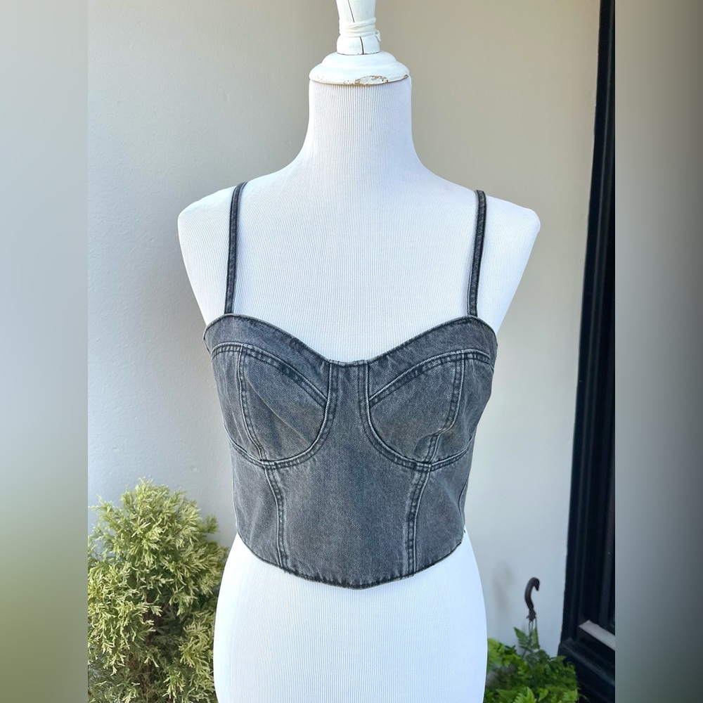 🌿 NA-KD Denim Bustier Corset Crop Top – Size 36 (US S) in Grey (feels like S-M
